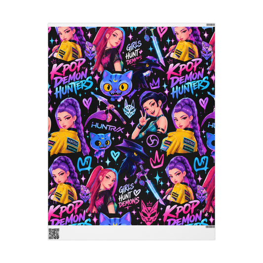 K-Pop Demon Hunters Wrapping Paper — Neon Anime Girls Gift Wrap