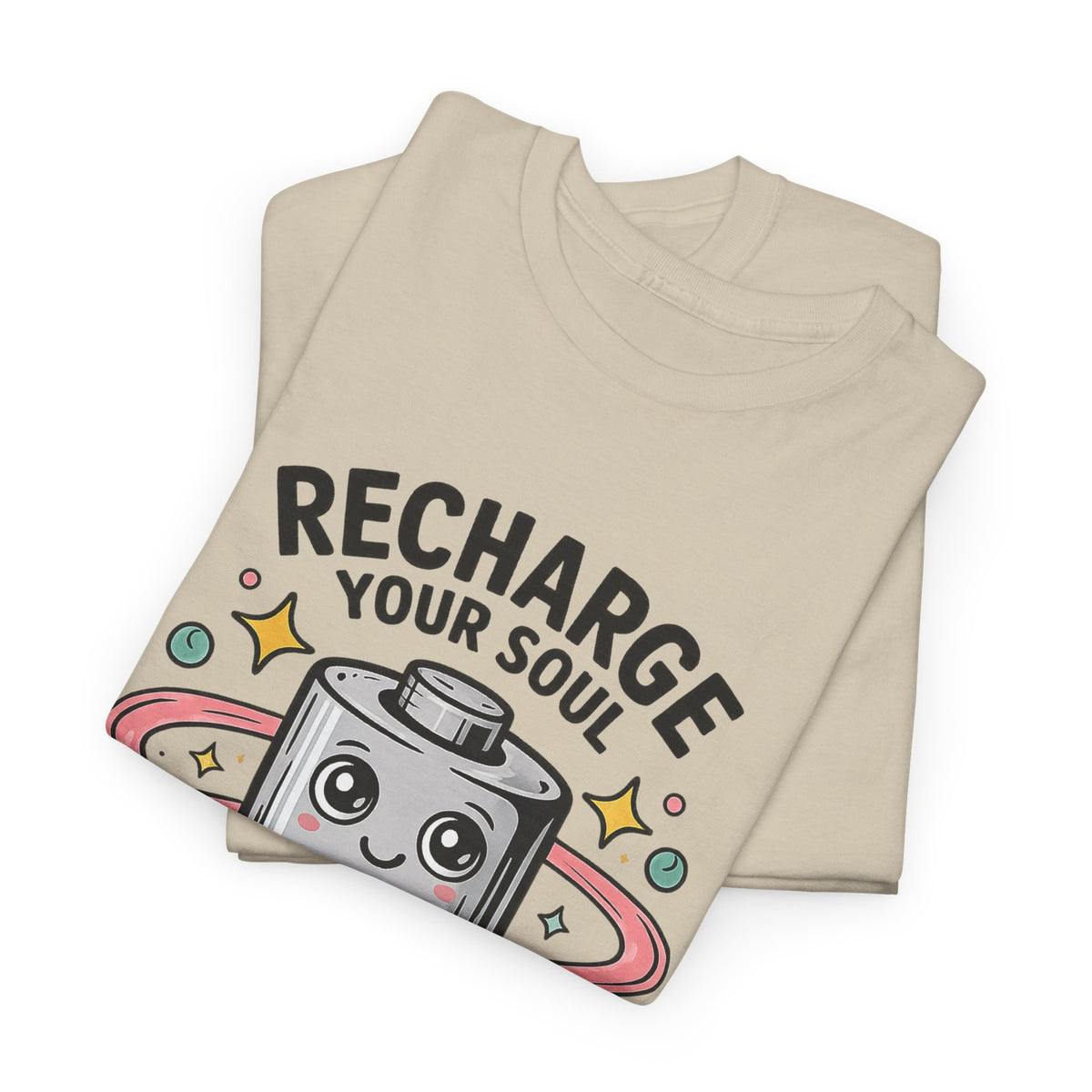 Recharge Your Soul T-Shirt — Cute Battery Graphic Tee for Self-Care & Relaxation