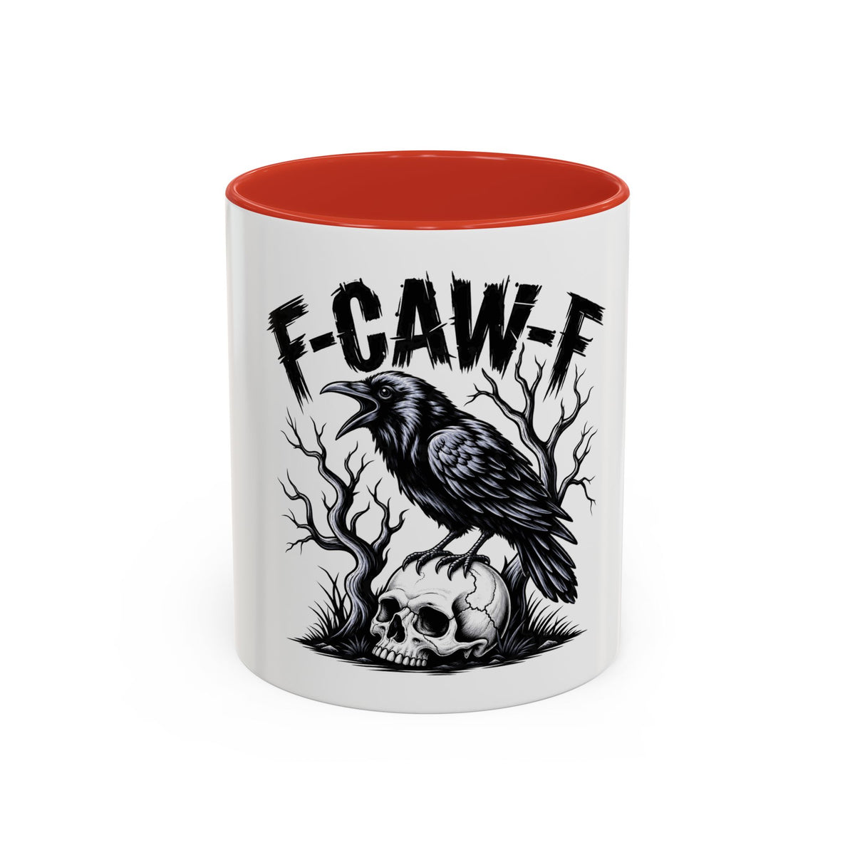 Raven Skull Coffee Mug — Gothic "F-CAW-F" Accent Mug (11/15oz)