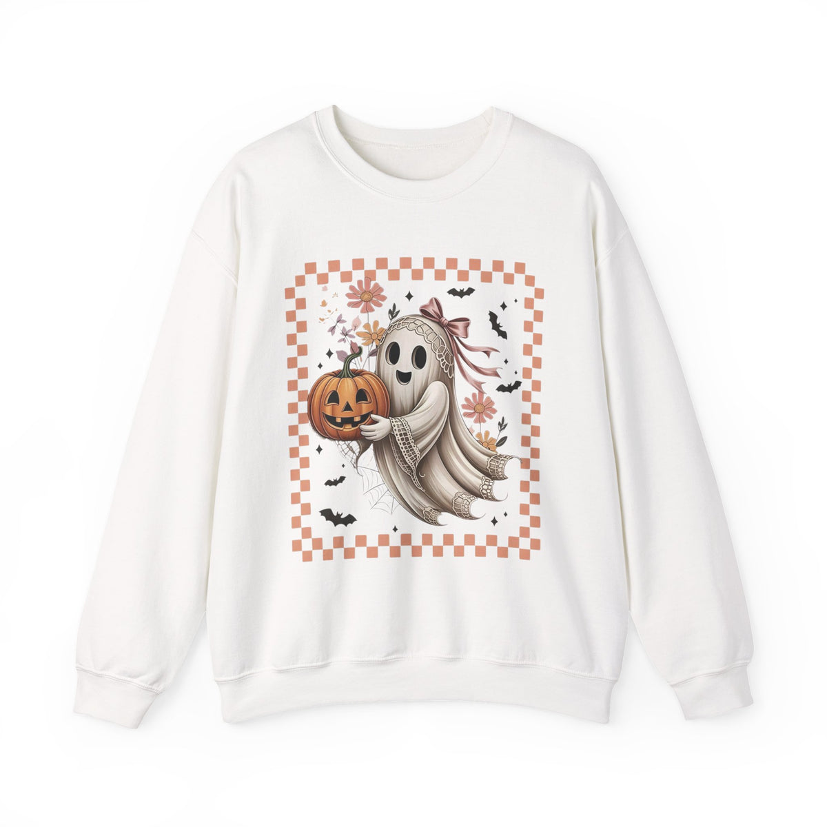 Halloween Ghost Sweatshirt — Cute Ghost Holding Jack-o'-Lantern Crewneck