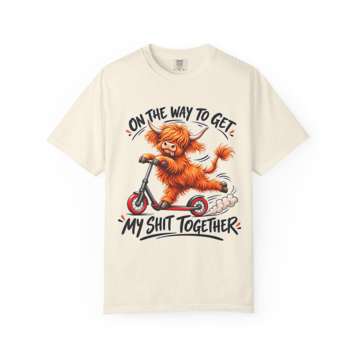 Funny Cow Scooter T-Shirt — "On the Way to Get My Shit Together" Graphic Tee