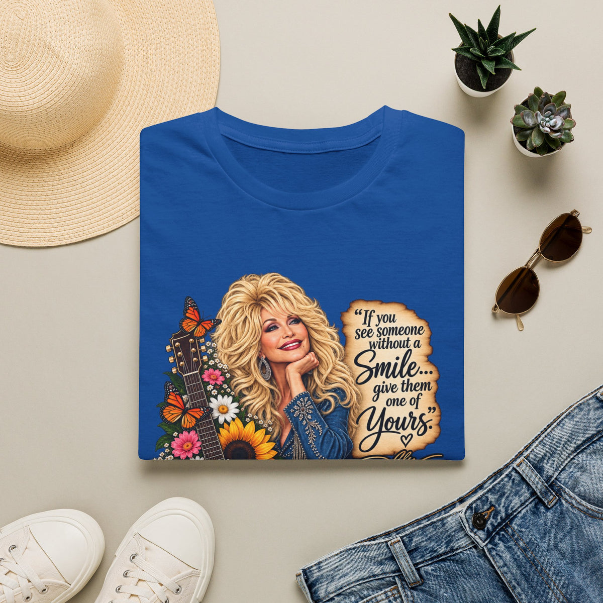Dolly Parton Graphic T‑Shirt — “If you see someone without a smile…” Retro Floral Tee