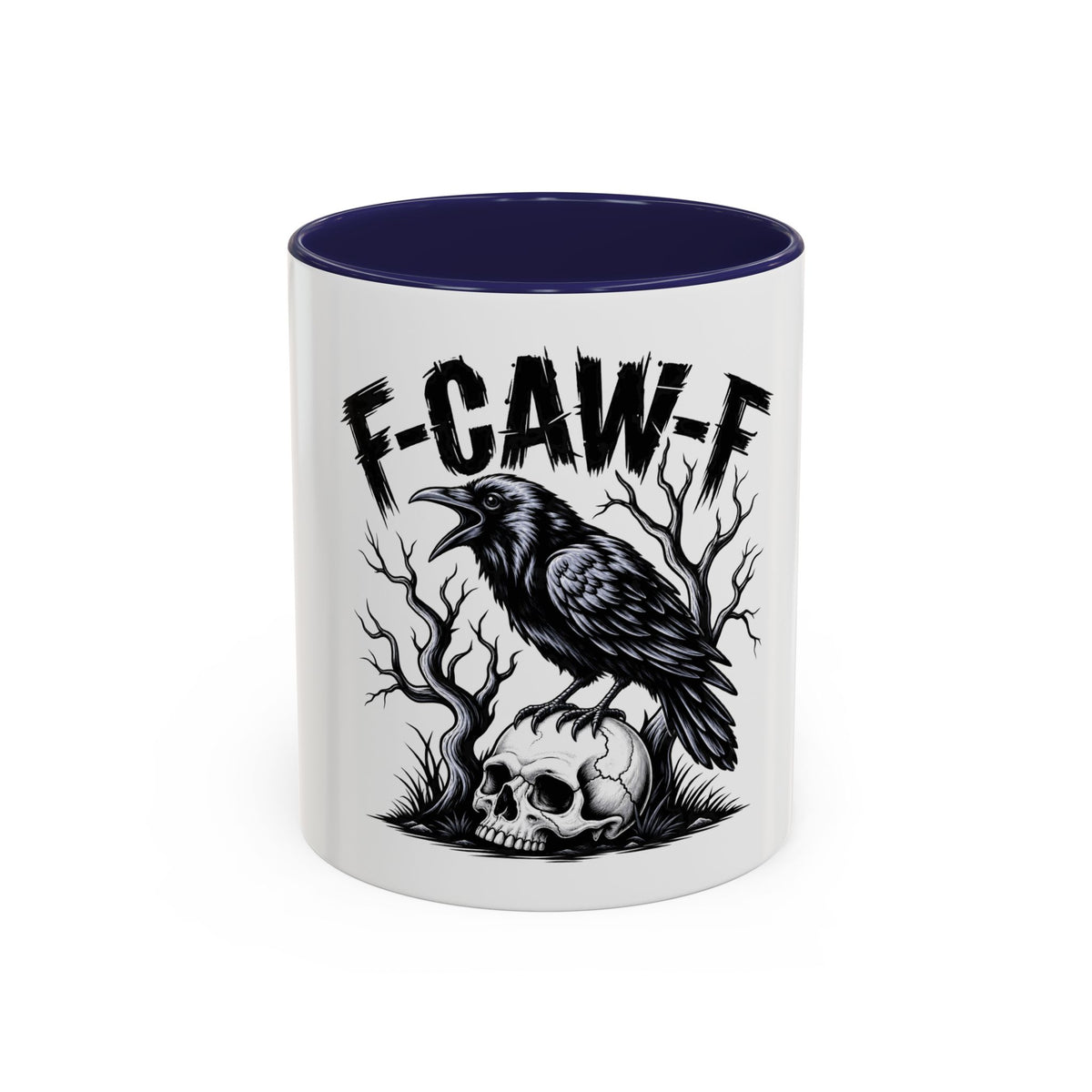 Raven Skull Coffee Mug — Gothic "F-CAW-F" Accent Mug (11/15oz)