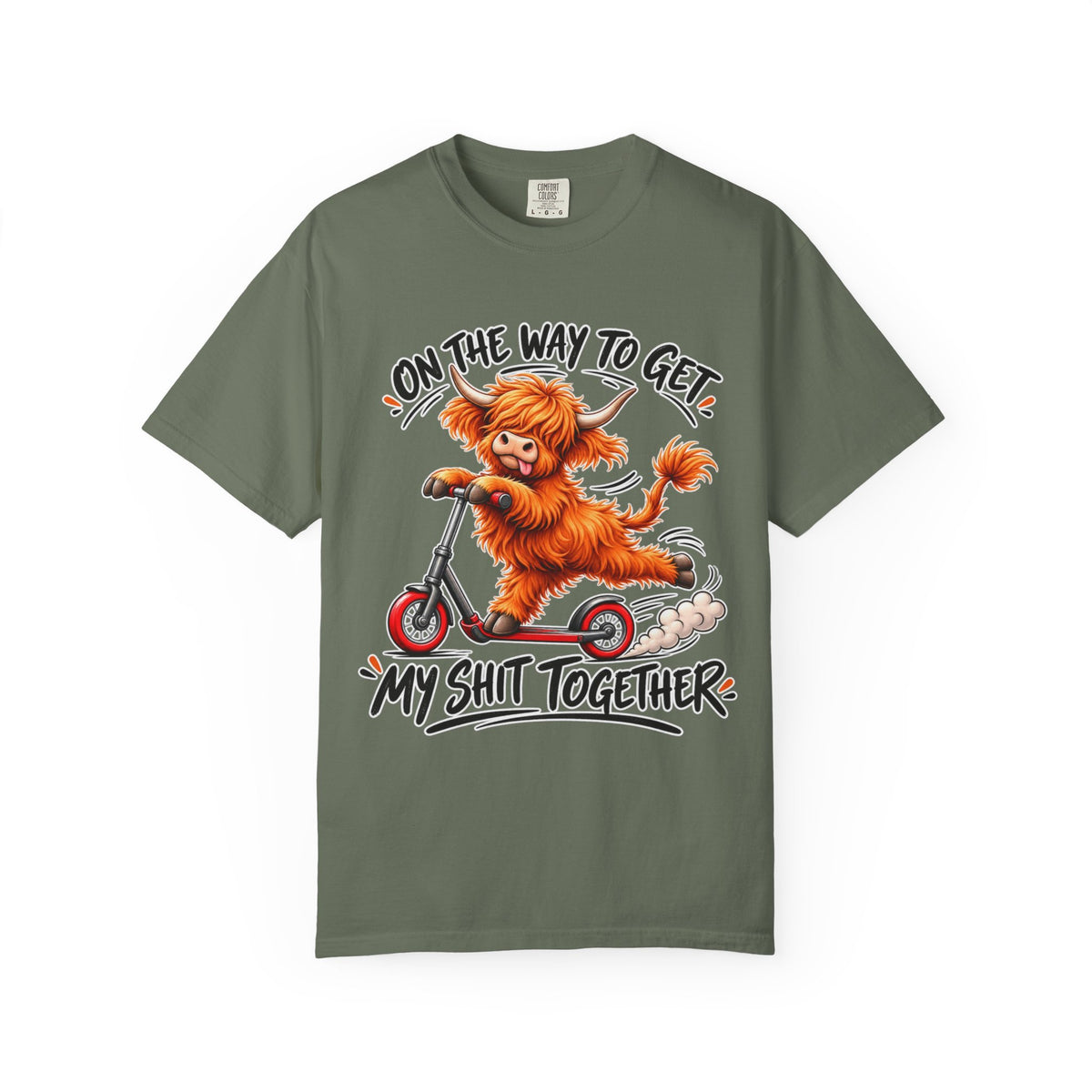 Funny Cow Scooter T-Shirt — "On the Way to Get My Shit Together" Graphic Tee