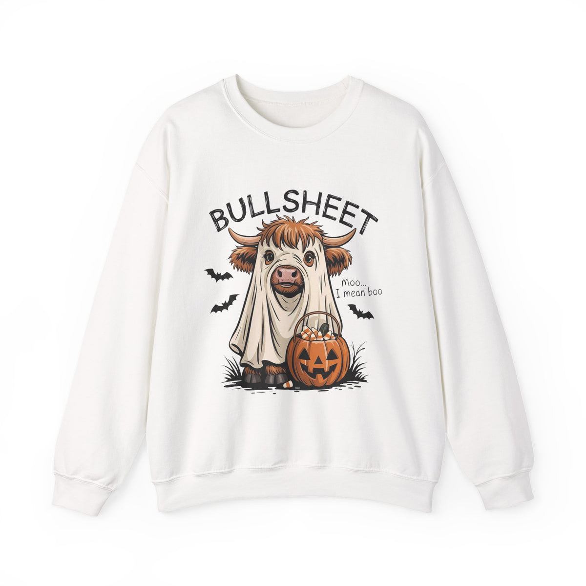 Halloween 'Bullsheet' Cow Sweatshirt — Funny Pumpkin Ghost Costume Crewneck