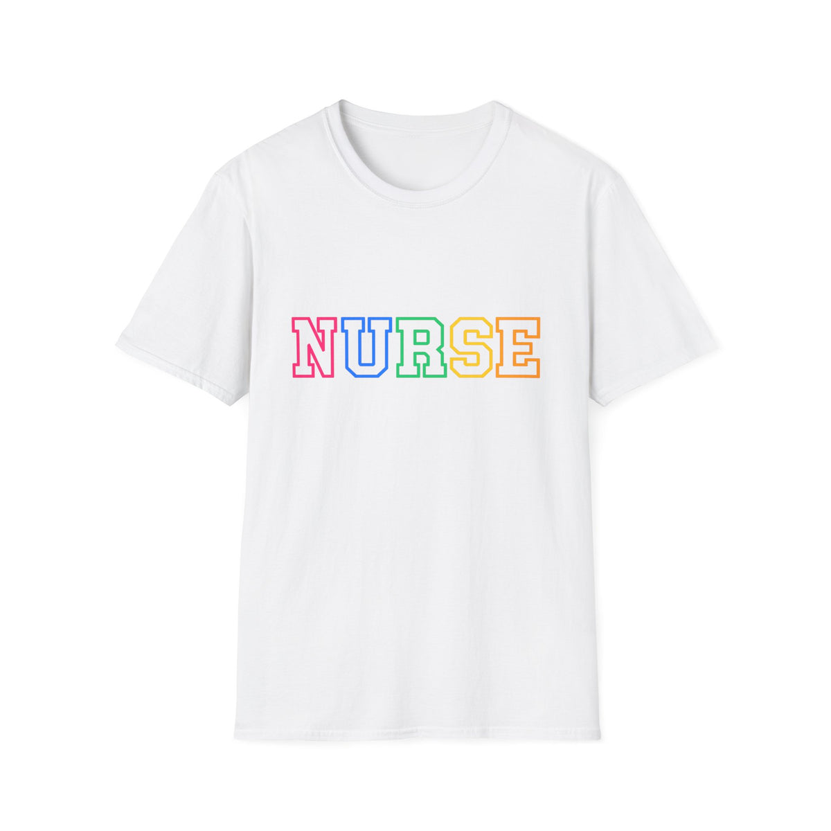 Nurse Rainbow Outline T-Shirt — Colorful Script Nursing Pride Tee