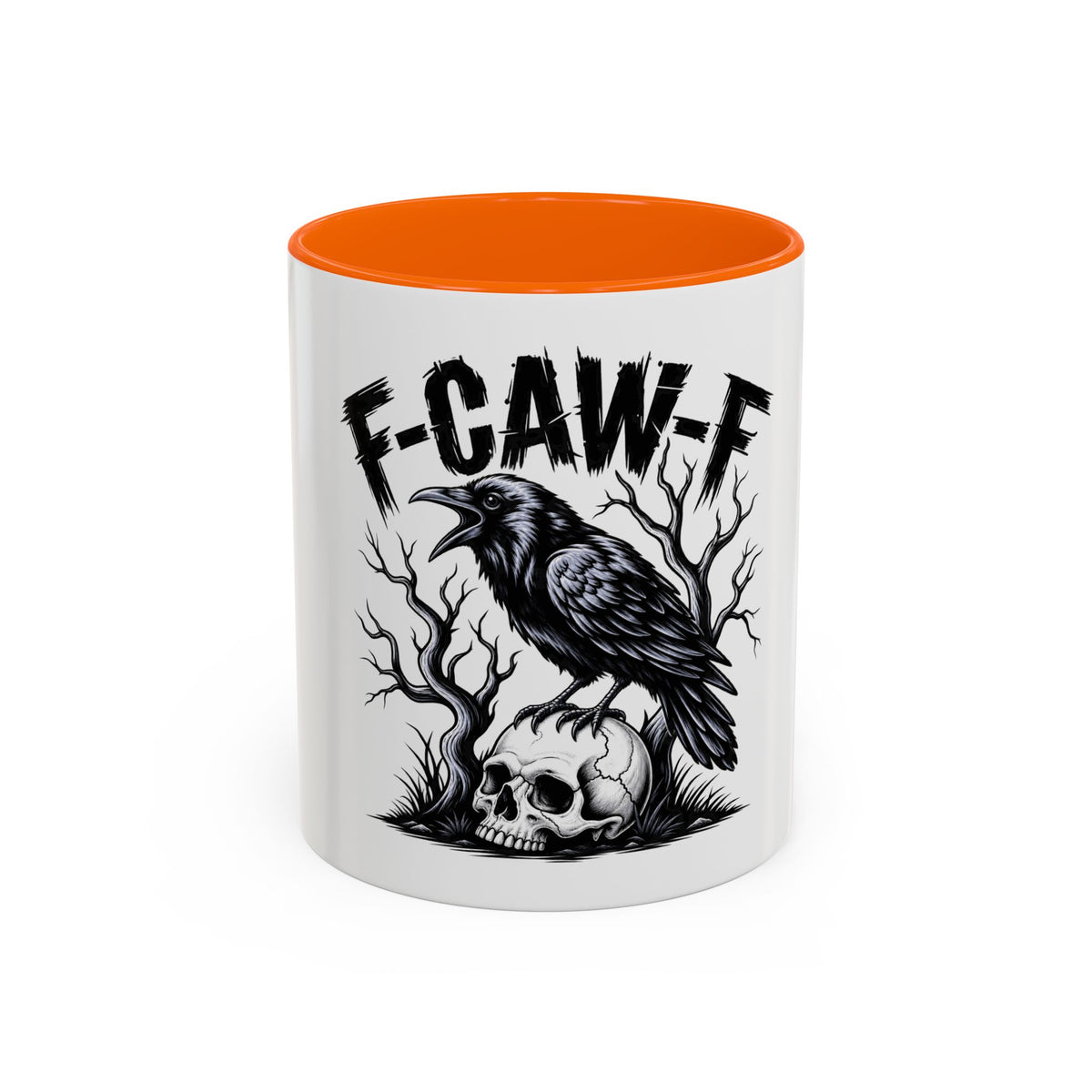 Raven Skull Coffee Mug — Gothic "F-CAW-F" Accent Mug (11/15oz)