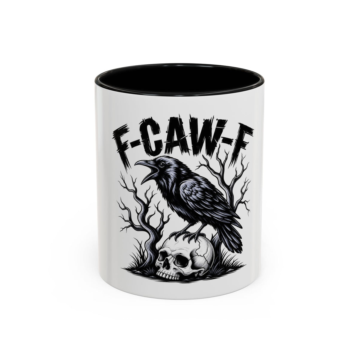Raven Skull Coffee Mug — Gothic "F-CAW-F" Accent Mug (11/15oz)