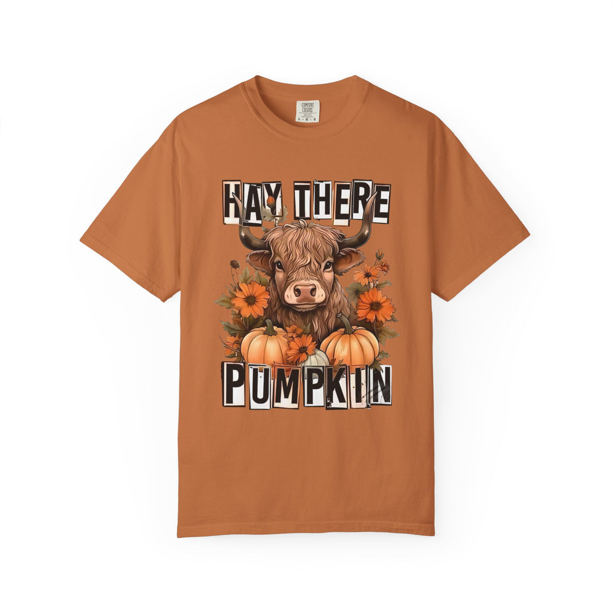 Hay There Pumpkin T-Shirt – Autumn Highland Cow with Pumpkins & Sunflowers