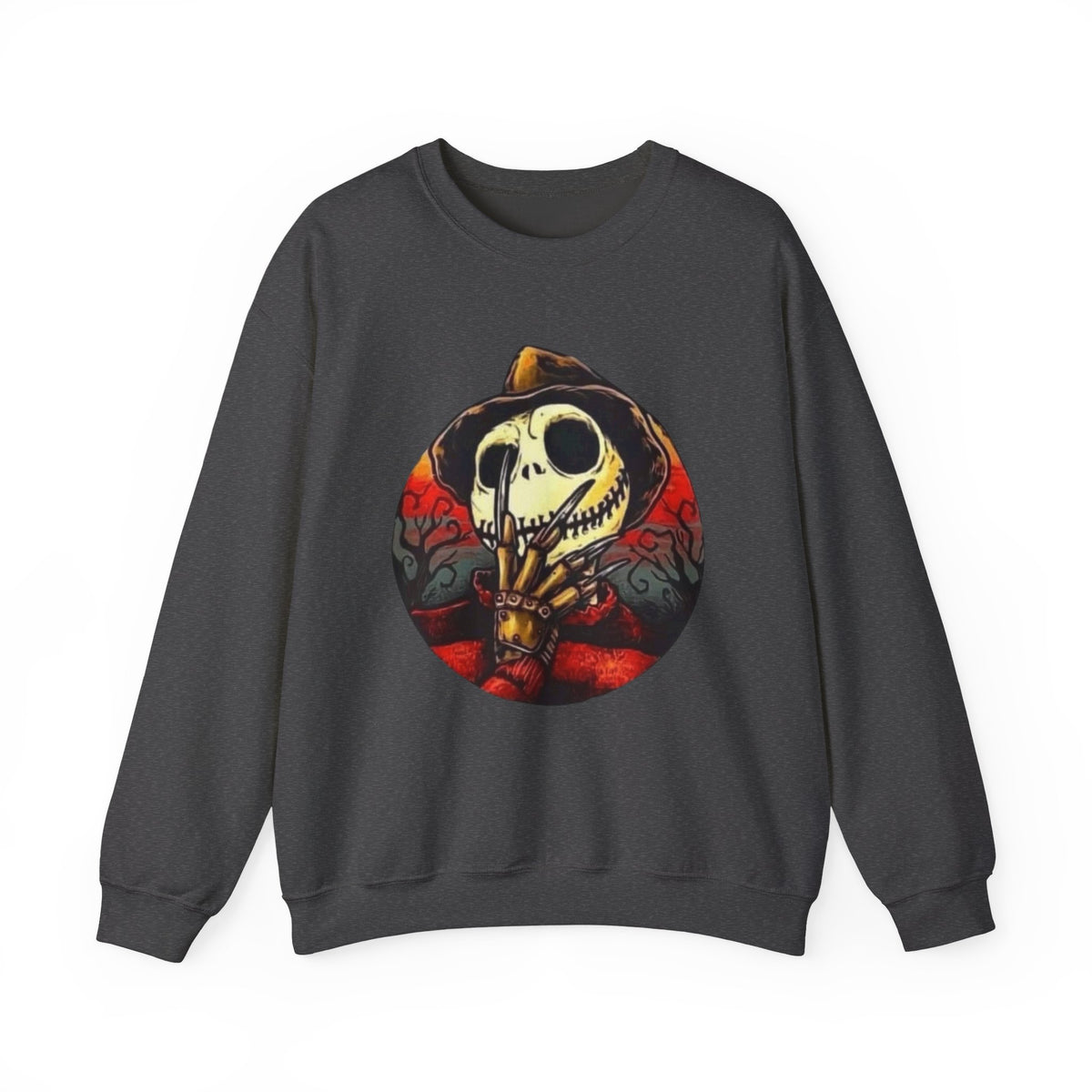 Skull Scarecrow Crewneck Sweatshirt — Gothic Halloween Skull Design