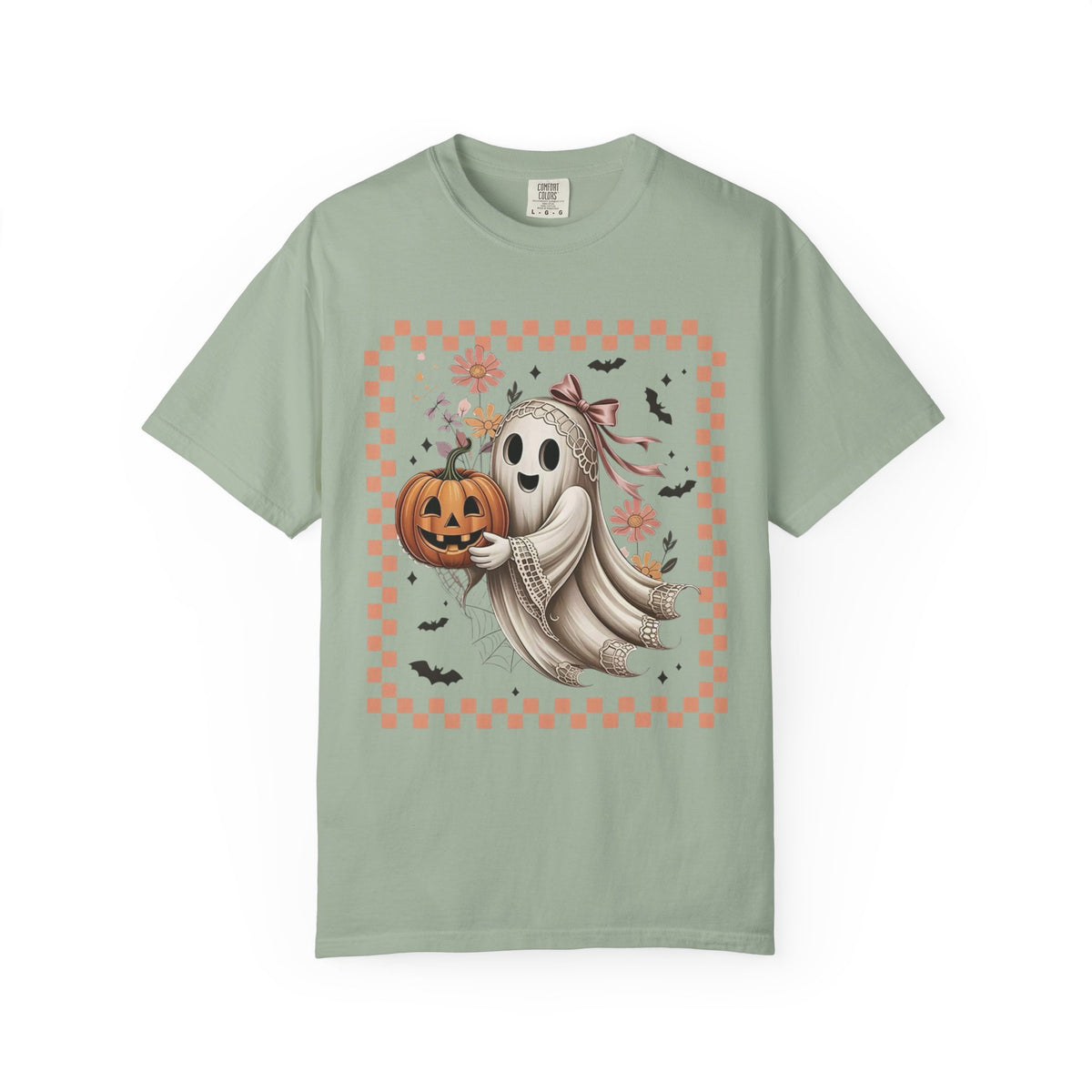 Ghost & Pumpkin Halloween T-Shirt — Cute Vintage Checkerboard Fall Tee