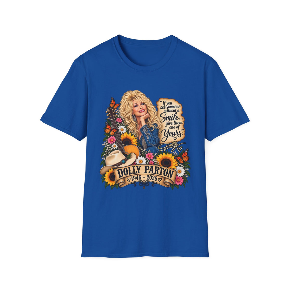 Dolly Parton Graphic T‑Shirt — “If you see someone without a smile…” Retro Floral Tee