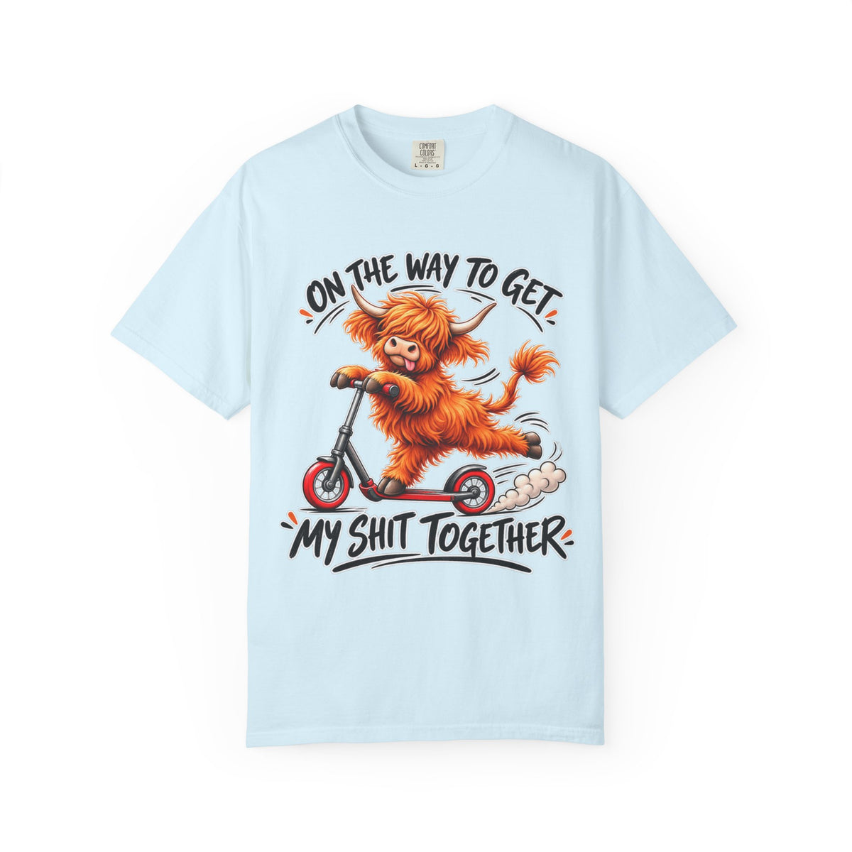 Funny Cow Scooter T-Shirt — "On the Way to Get My Shit Together" Graphic Tee