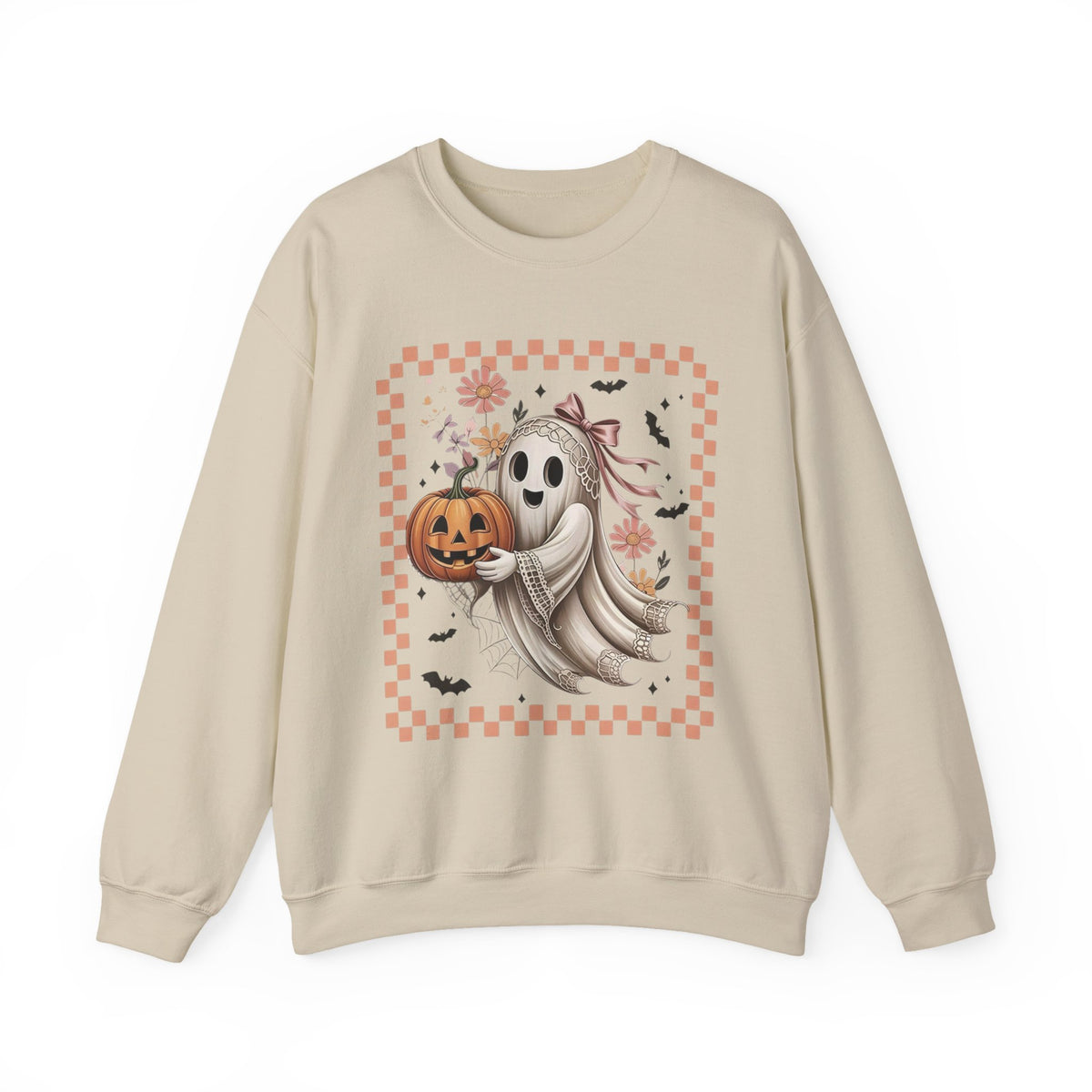 Halloween Ghost Sweatshirt — Cute Ghost Holding Jack-o'-Lantern Crewneck