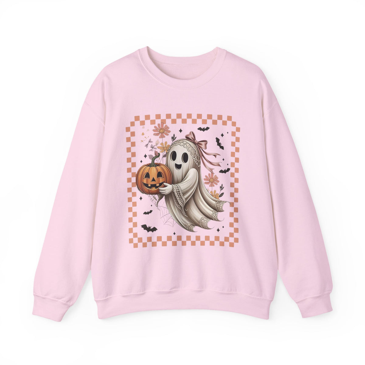 Halloween Ghost Sweatshirt — Cute Ghost Holding Jack-o'-Lantern Crewneck