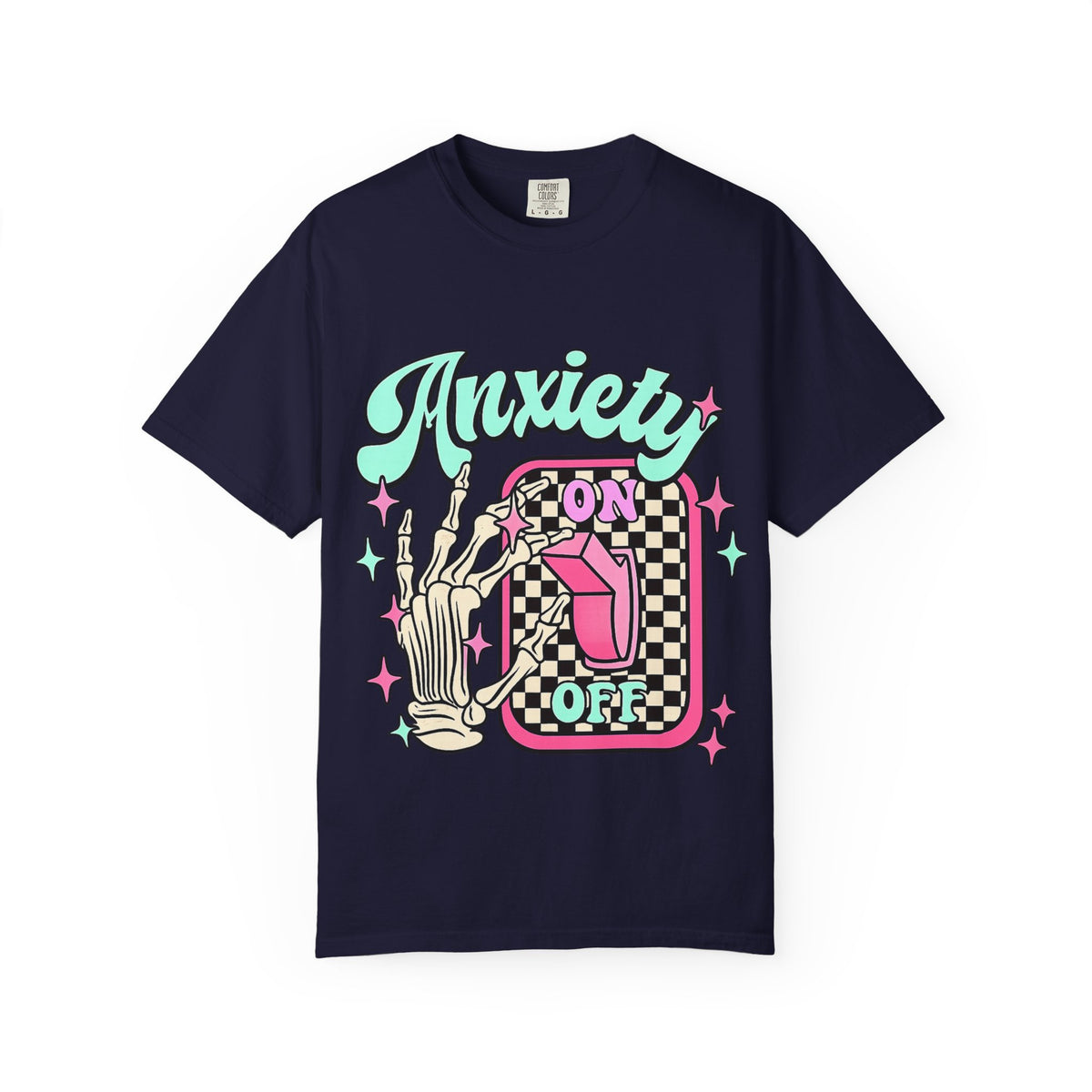 Anxiety On/Off Graphic T-Shirt — Retro Skeleton Switch Tee